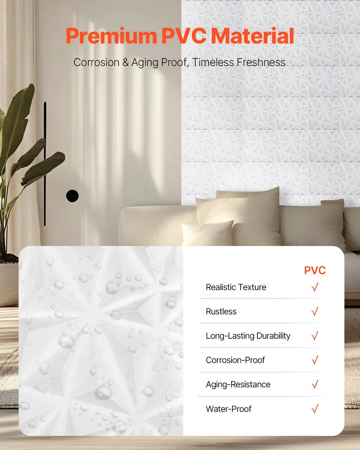 VEVOR 3D Wall Panels, 33 pcs, 300 × 300 mm PVC Modern Artistic Minimalist Diamond Tile Panels, Total Coverage 3 m², Accent Wall Panels for Interior Décor Ceilings, Bedroom, Living Room and Game Room, Matte White