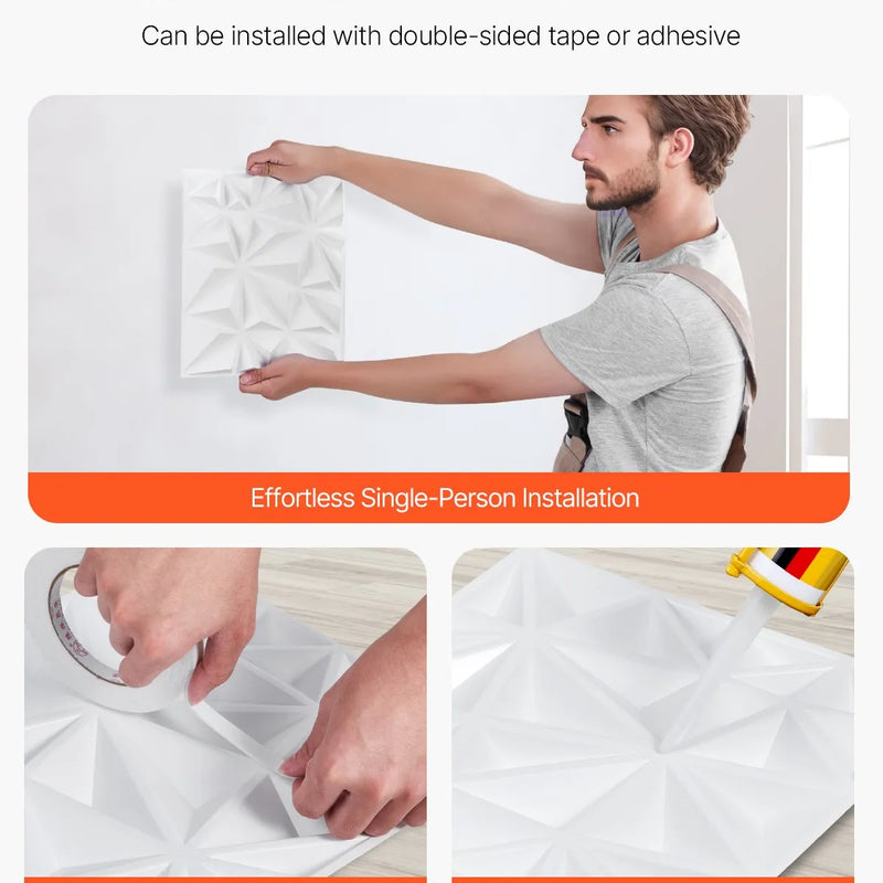 VEVOR 3D sienas paneļi, 33 gab., 300 × 300 mm PVC moderni mākslinieciskie minimālisma romba flīžu paneļi, kopējais pārklājums 3 m², akcenta sienas paneļi interjera dekoram griestiem, guļamistabai, viesistabai un spēļu istabai, matēti baltā krāsā