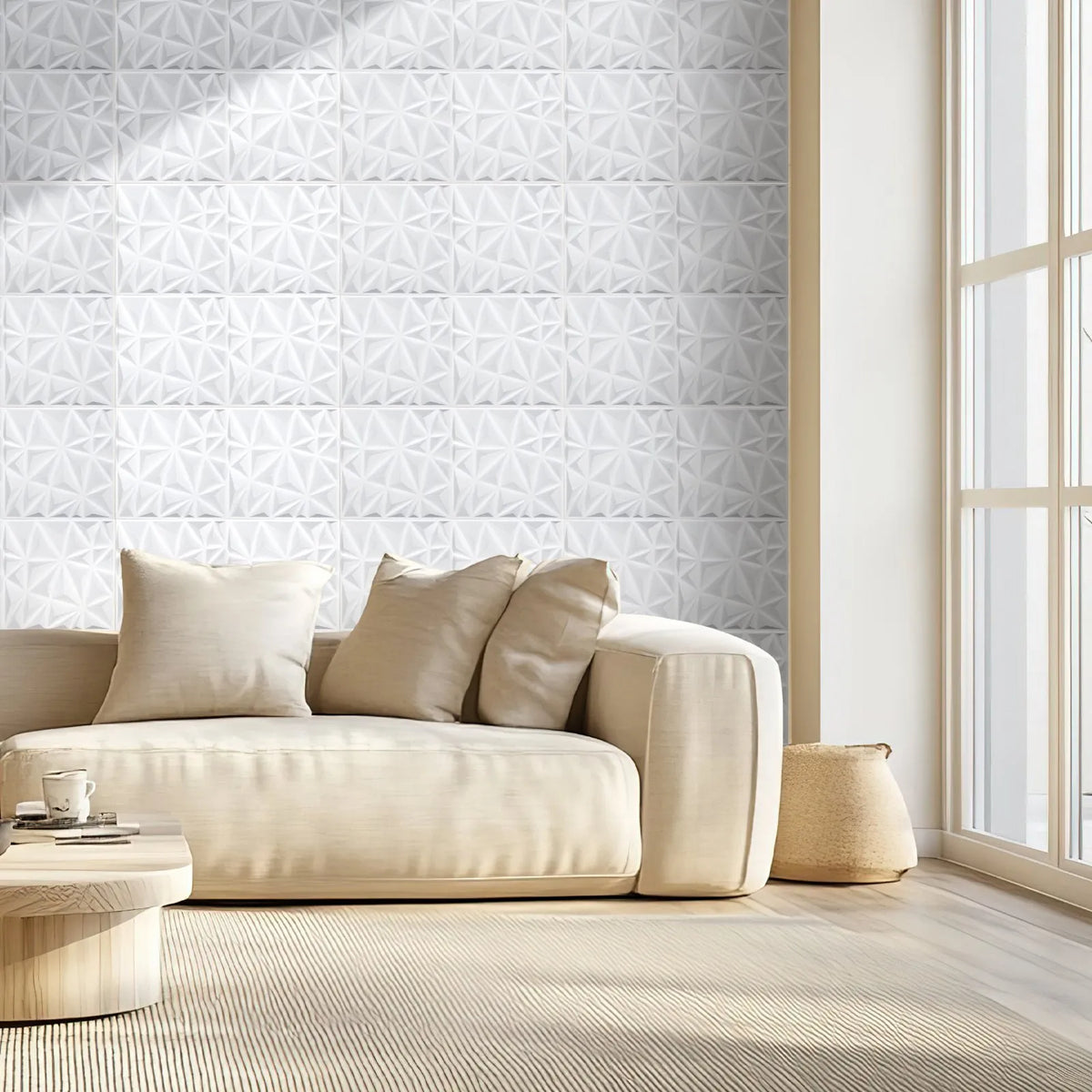 VEVOR 3D Wall Panels, 33 pcs, 300 × 300 mm PVC Modern Artistic Minimalist Diamond Tile Panels, Total Coverage 3 m², Accent Wall Panels for Interior Décor Ceilings, Bedroom, Living Room and Game Room, Matte White