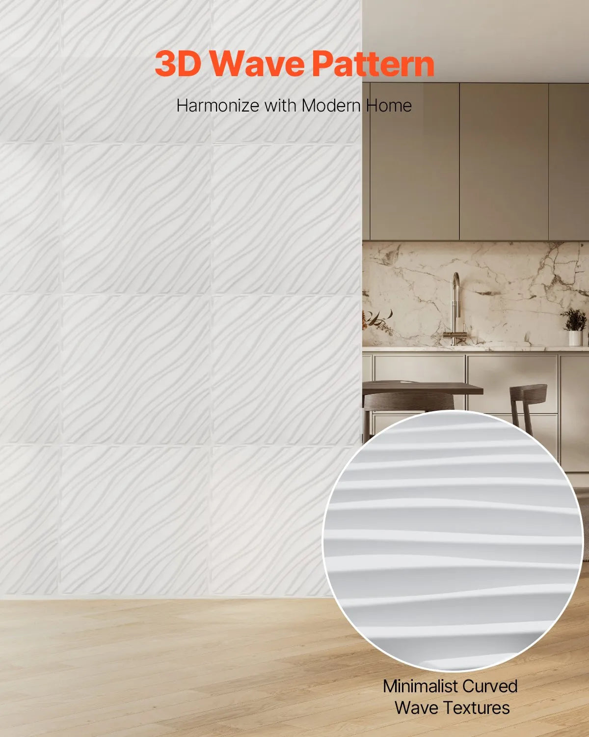VEVOR 3D Wall Panels, 12 Pieces, PVC Minimalist Wave Design Tiles, 500 × 500 mm, Total Coverage 3.0 m², Accent Wall Décor for Interior Ceilings, Bedroom, Living Room and Game Room, Matte White