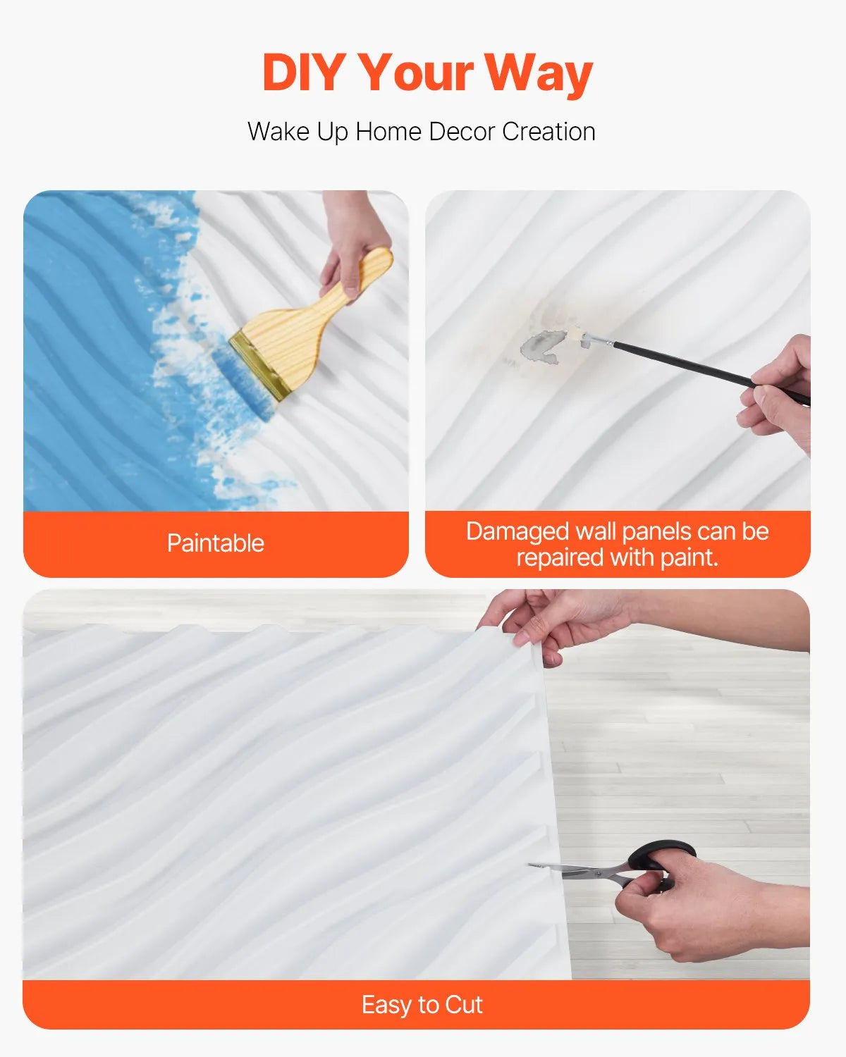 VEVOR 3D Wall Panels, 12 Pieces, PVC Minimalist Wave Design Tiles, 500 × 500 mm, Total Coverage 3.0 m², Accent Wall Décor for Interior Ceilings, Bedroom, Living Room and Game Room, Matte White