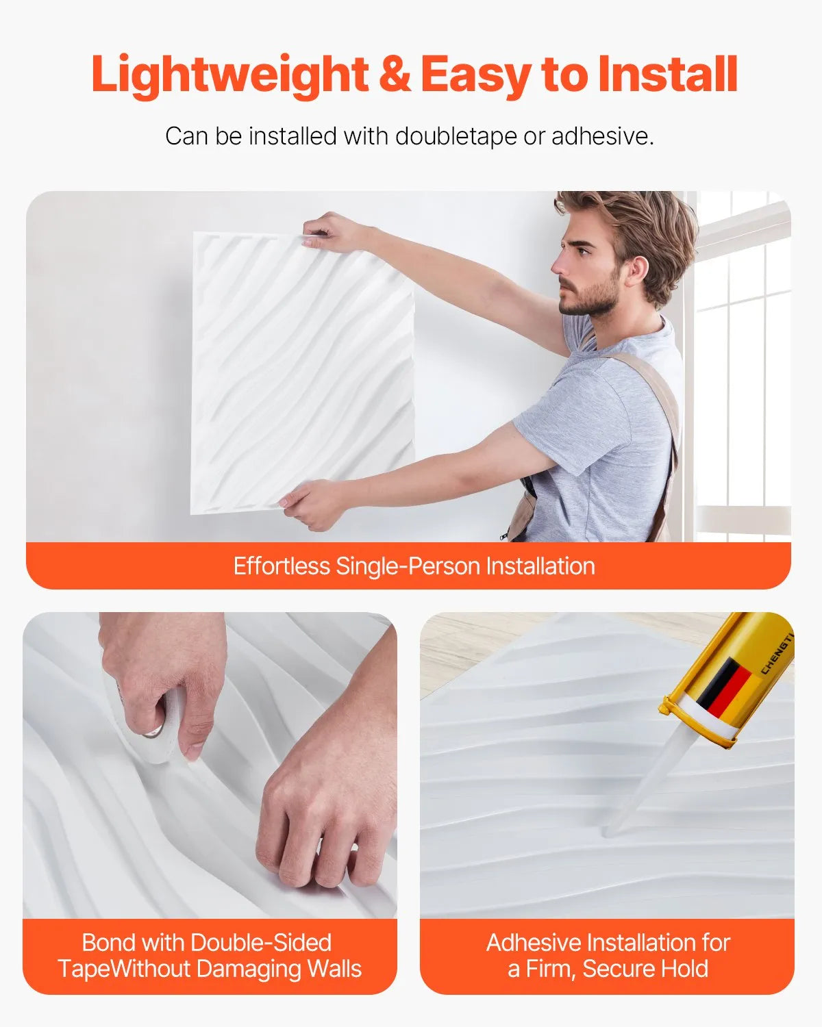 VEVOR 3D Wall Panels, 12 Pieces, PVC Minimalist Wave Design Tiles, 500 × 500 mm, Total Coverage 3.0 m², Accent Wall Décor for Interior Ceilings, Bedroom, Living Room and Game Room, Matte White
