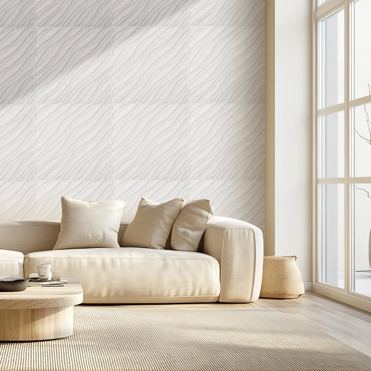 VEVOR 3D Wall Panels, 12 Pieces, PVC Minimalist Wave Design Tiles, 500 × 500 mm, Total Coverage 3.0 m², Accent Wall Décor for Interior Ceilings, Bedroom, Living Room and Game Room, Matte White