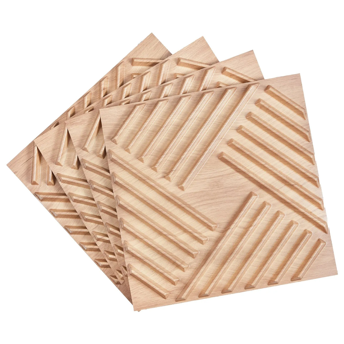 VEVOR 3D Wall Panels, 12 Pieces, PVC Minimalist Design Tiles, 500 × 500 mm, Total Coverage 3.0 m², Accent Wall Décor for Interior Ceilings, Bedroom, Living Room and Game Room, Light Wood Tone