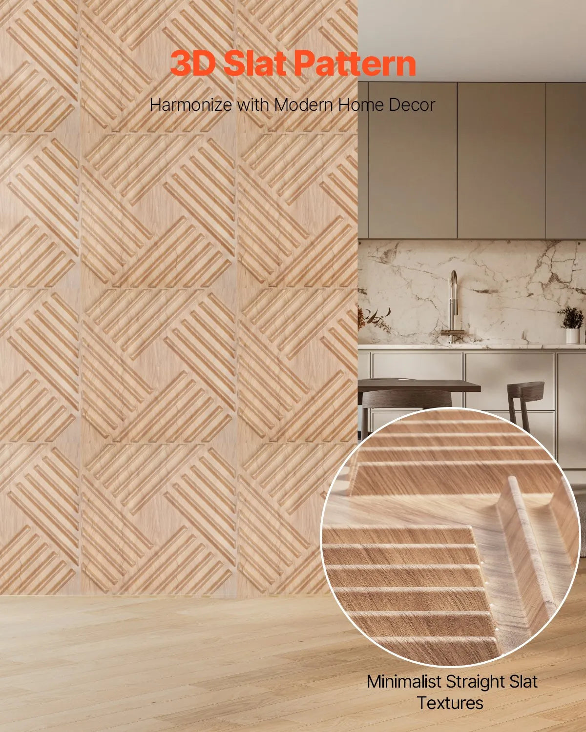 VEVOR 3D Wall Panels, 12 Pieces, PVC Minimalist Design Tiles, 500 × 500 mm, Total Coverage 3.0 m², Accent Wall Décor for Interior Ceilings, Bedroom, Living Room and Game Room, Light Wood Tone