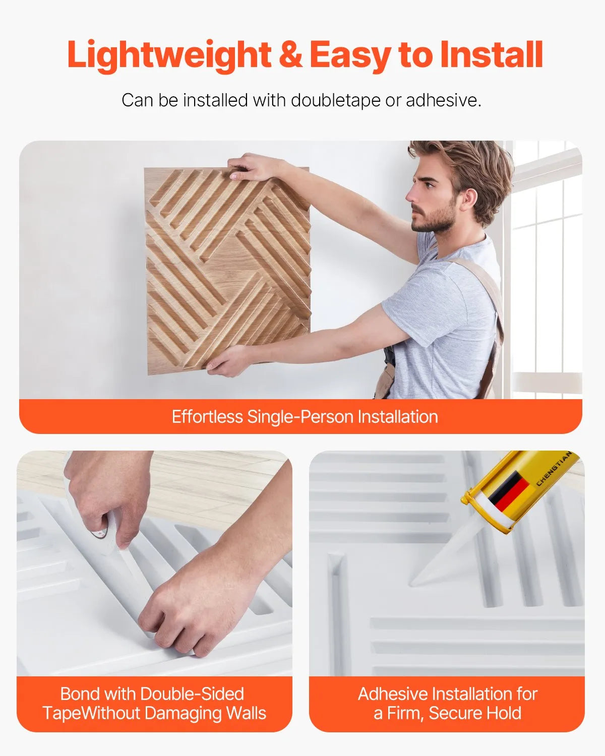 VEVOR 3D Wall Panels, 12 Pieces, PVC Minimalist Design Tiles, 500 × 500 mm, Total Coverage 3.0 m², Accent Wall Décor for Interior Ceilings, Bedroom, Living Room and Game Room, Light Wood Tone