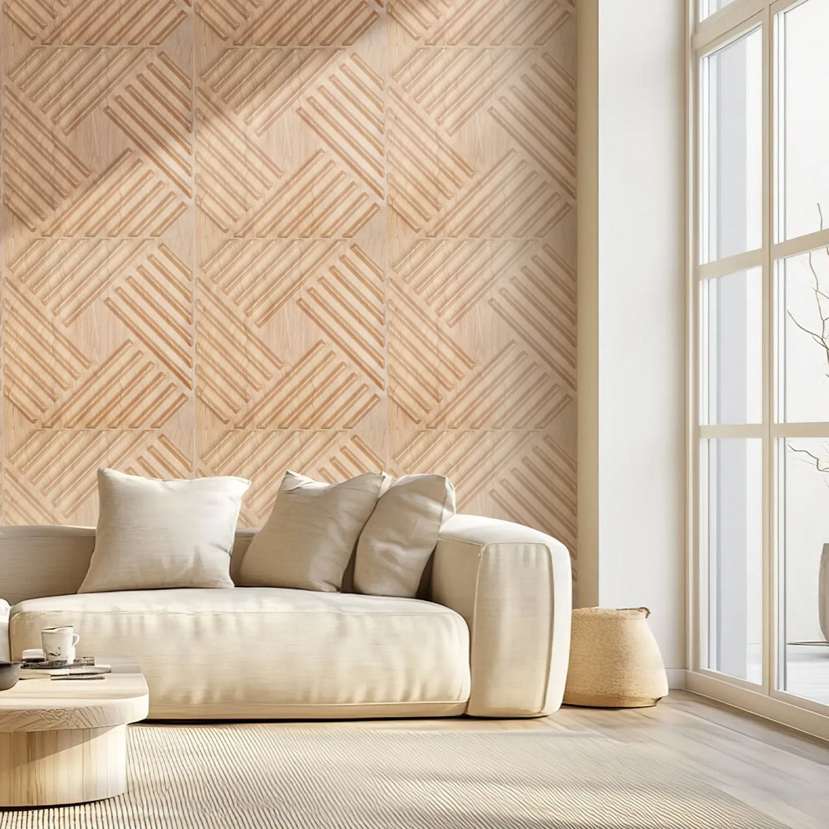 VEVOR 3D Wall Panels, 12 Pieces, PVC Minimalist Design Tiles, 500 × 500 mm, Total Coverage 3.0 m², Accent Wall Décor for Interior Ceilings, Bedroom, Living Room and Game Room, Light Wood Tone