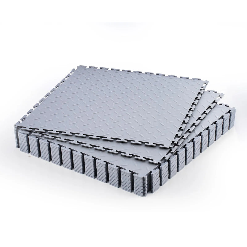 VEVOR savienojamas garāžas grīdas flīzes 513 × 513 × 5 mm, 16 gab., neslīdoši PVC paklāji ar rombveida reljefu, gaiši pelēkas