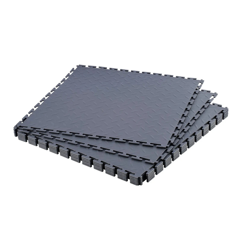 VEVOR savienojamas garāžas grīdas flīzes 513 × 513 × 5 mm, 8 gab., neslīdoši PVC paklāji ar rombveida reljefu, grafītpelēki
