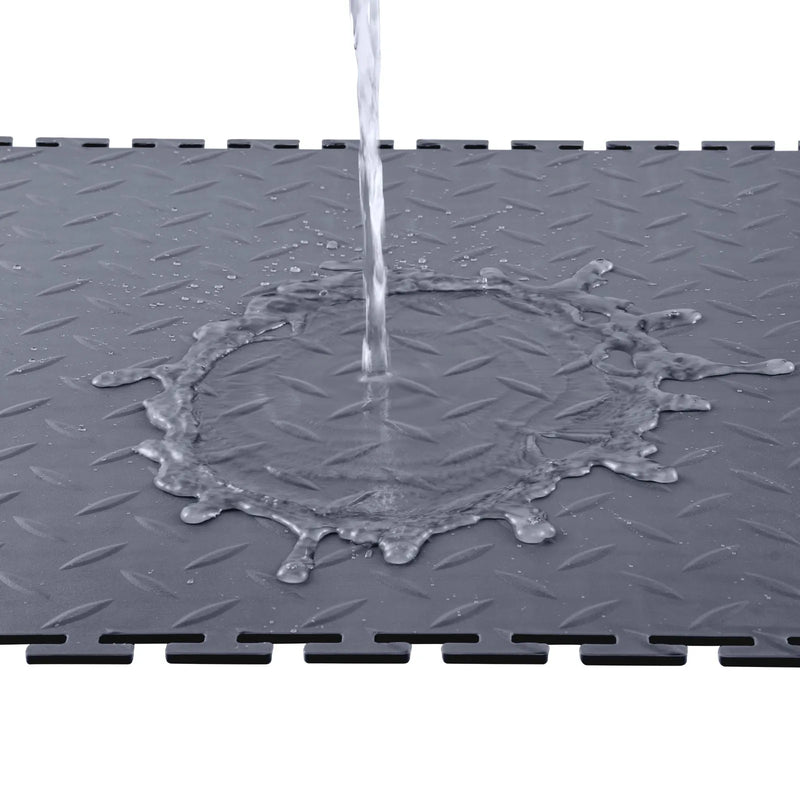VEVOR savienojamas garāžas grīdas flīzes 513 × 513 × 5 mm, 8 gab., neslīdoši PVC paklāji ar rombveida reljefu, grafītpelēki