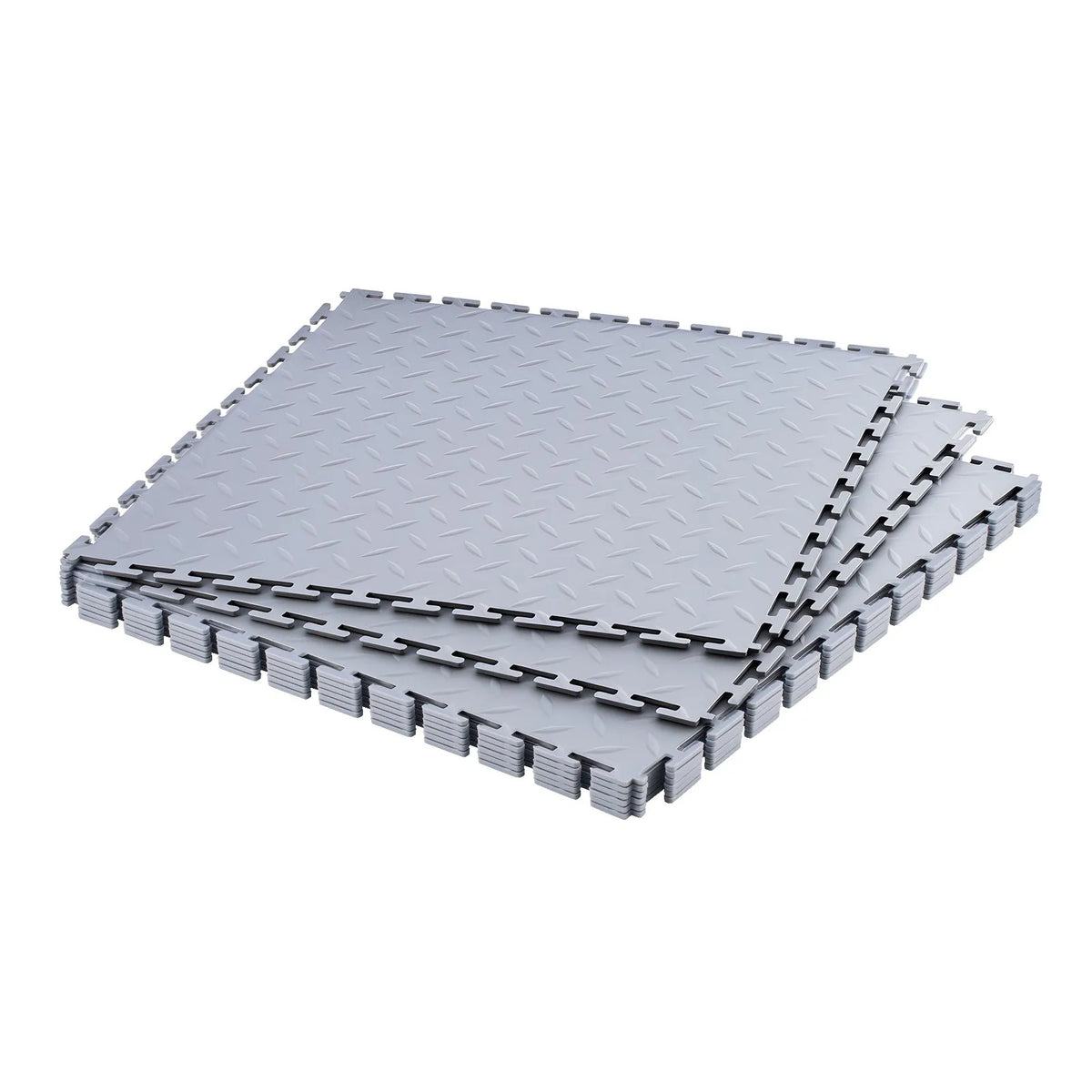 VEVOR Interlocking Garage Floor Tiles 513 × 513 × 5 mm, 8 Pieces, Non-Slip PVC Mats with Diamond Pattern, Silver