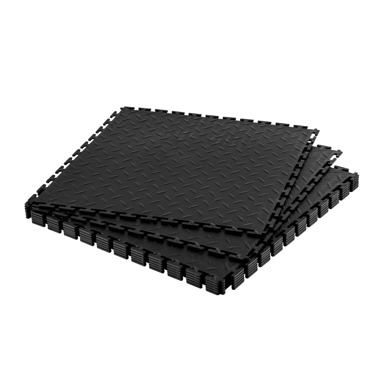 VEVOR Interlocking Garage Floor Tiles 513 × 513 × 5 mm, 8 Pieces, Non-Slip PVC Mats with Diamond Pattern, Black