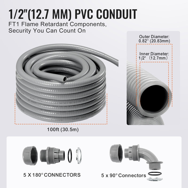 Elastīga šķidrumizturīga nemetāliska PVC vada aizsargšļūtene Ø 12,7 mm, 30,5 m