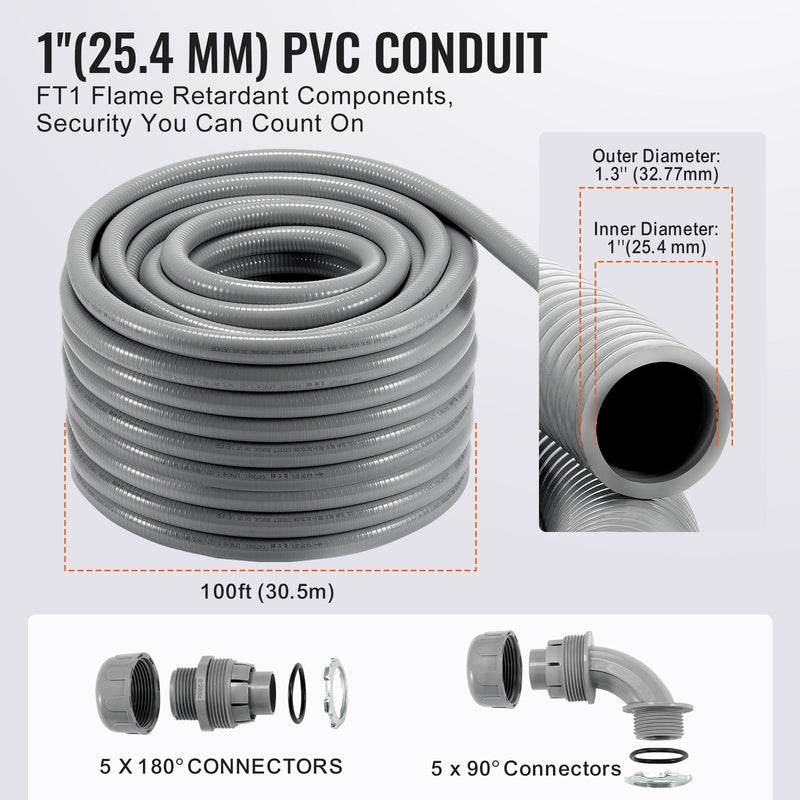 25 mm elastīga šķidrumnecaurlaidīga PVC caurule, 30,48 m, nemetāliska, IP65