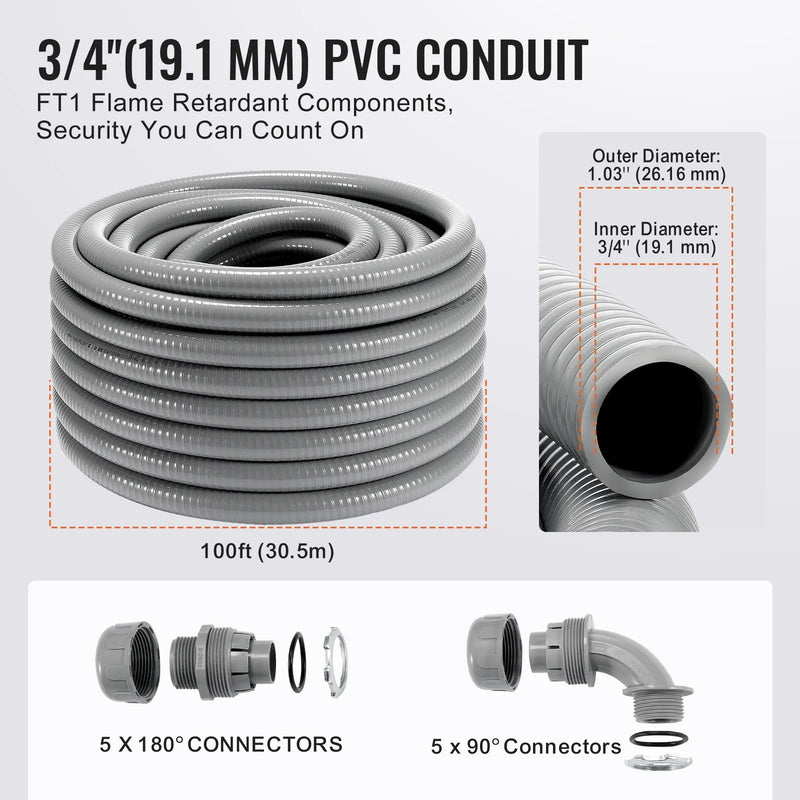 VEVOR šķidrumizturīga elastīga PVC vada aizsargšļūtene Ø 19 mm, 30,5 m
