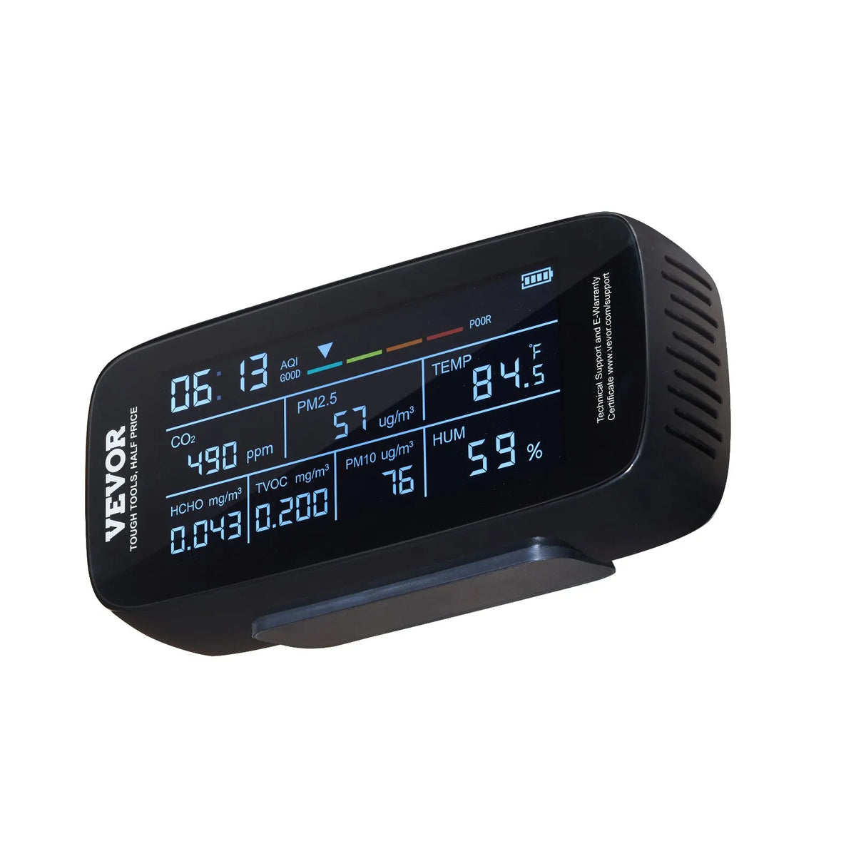 VEVOR 9-in-1 Air Quality Monitor with CO₂, Temperature, Humidity, Formaldehyde and TVOC Measurement, Professional PM1.0 / PM2.5 / PM10 Particle Counter with AQI and Alarm Thresholds for Indoor and Outdoor Use