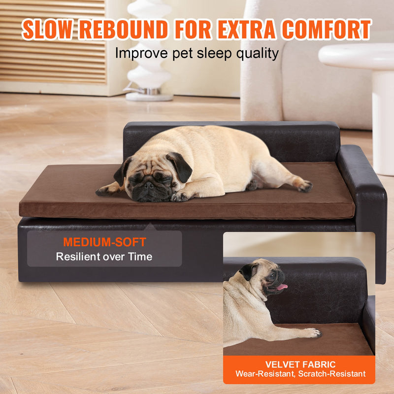 VEVOR Ādas dzīvnieku dīvāns lieliem suņiem un kaķiem, brūns, 110 kg noslodze