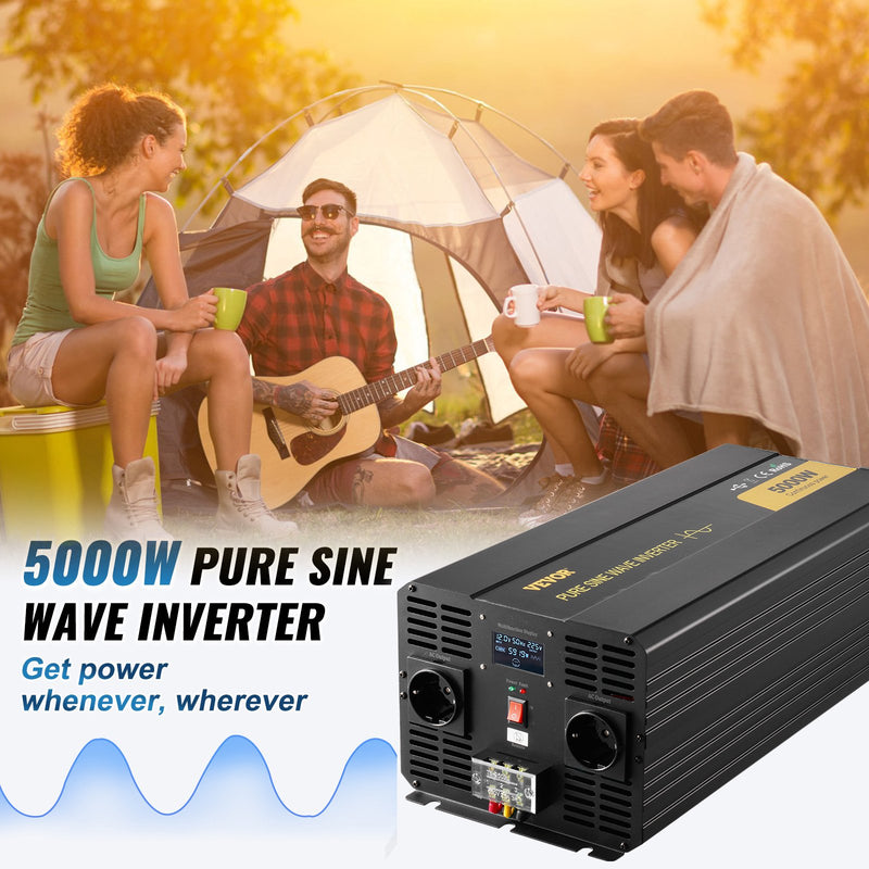 VEVOR tīrā sinusoidālā viļņa invertora jaudas pārveidotājs 5000 W DC12V līdz AC230V invertora LCD