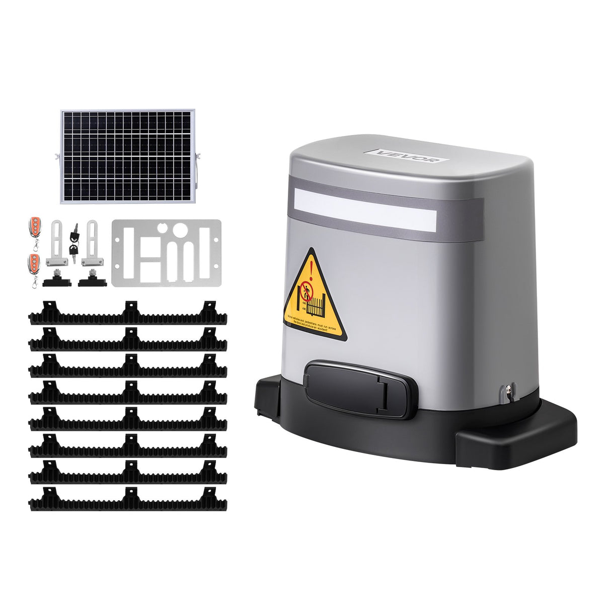 VEVOR Solar Sliding Gate Opener 280 W, Electric Motor for Gates up to 20 m and 816 kg, Rack and Pinion Gate Motor with Infrared Sensor and 2 Remote Controls, Driveway Gate Opening System