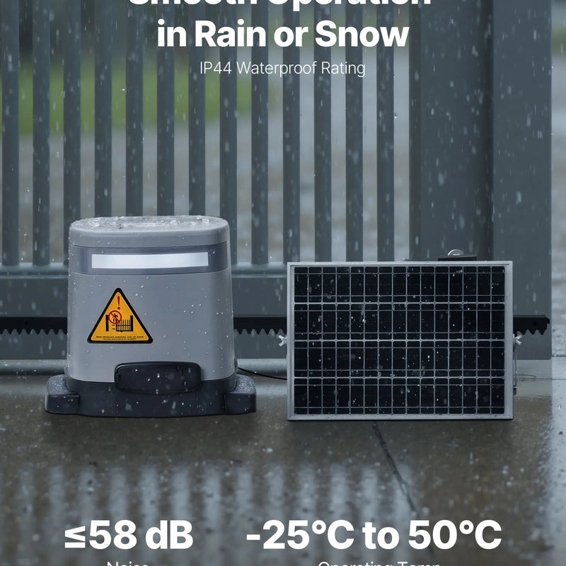 VEVOR Saules bīdāmo vārtu atvērējs 280 W, elektrisks motors vārtiem līdz 20 m un 816 kg, zobratu sliedes žoga vārtu motors ar infrasarkano sensoru un 2 tālvadības pultīm, piebraucamo vārtu atvēršanas sistēma