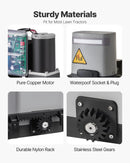 VEVOR Saules bīdāmo vārtu atvērējs 280 W, elektrisks motors vārtiem līdz 20 m un 816 kg, zobratu sliedes žoga vārtu motors ar infrasarkano sensoru un 2 tālvadības pultīm, piebraucamo vārtu atvēršanas sistēma