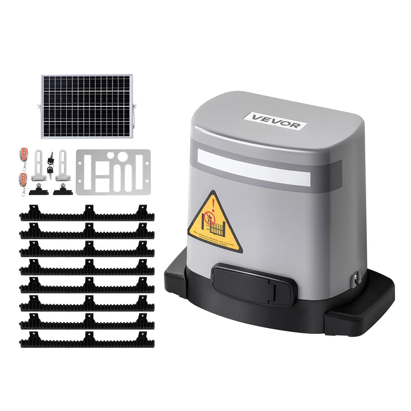 VEVOR Saules bīdāmo vārtu atvērējs 280 W, elektrisks motors vārtiem līdz 20 m un 816 kg, zobratu sliedes žoga vārtu motors ar infrasarkano sensoru un 2 tālvadības pultīm, piebraucamo vārtu atvēršanas sistēma