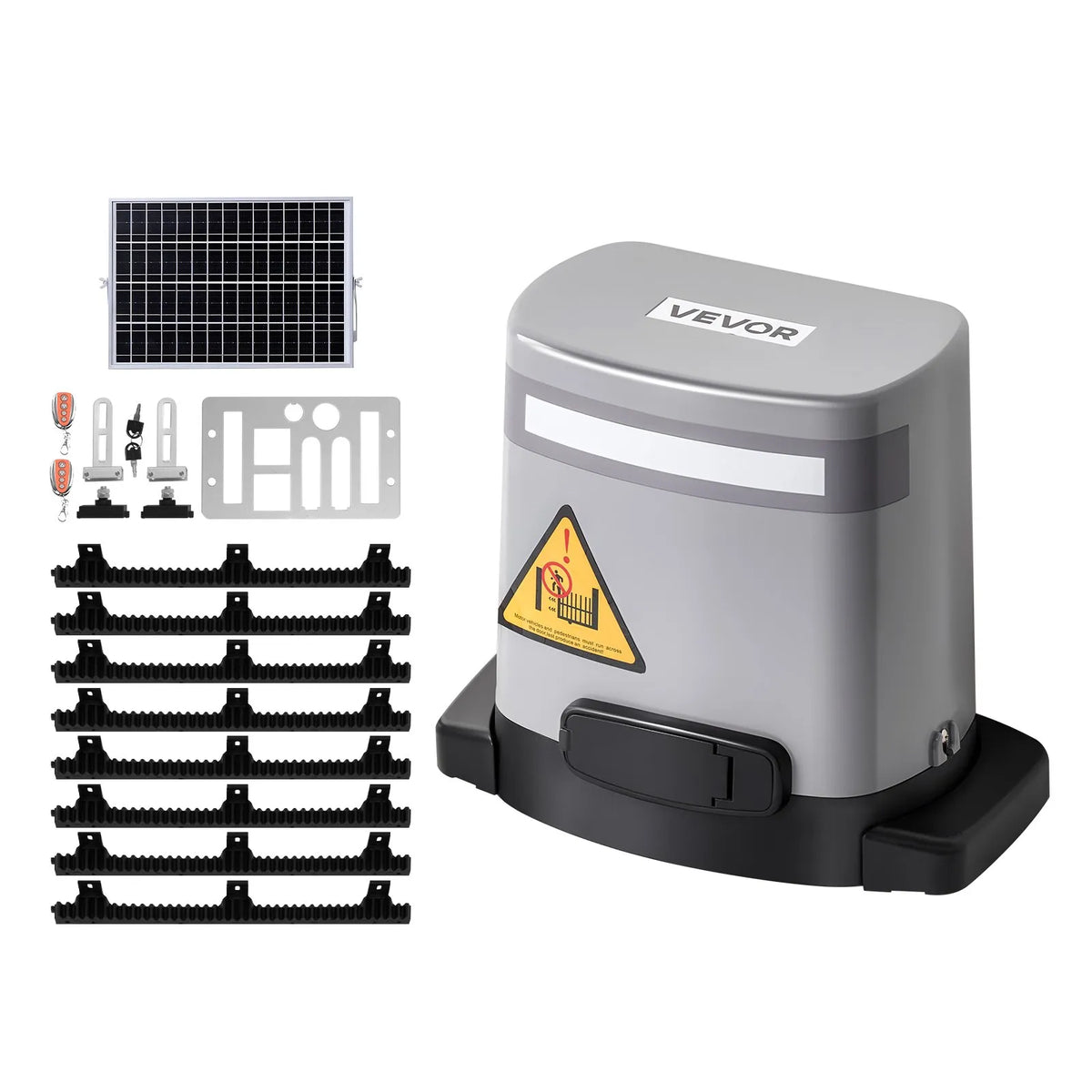 VEVOR Solar Sliding Gate Opener 280 W, Electric Motor for Gates up to 20 m and 816 kg, Rack and Pinion Gate Motor with Infrared Sensor and 2 Remote Controls, Driveway Gate Opening System