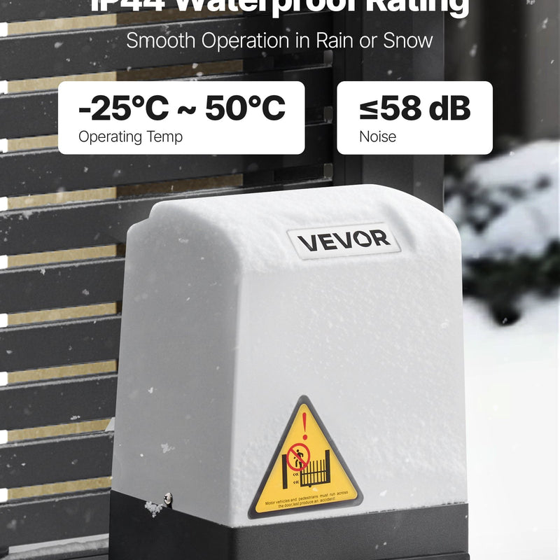 VEVOR Automātiskais bīdāmo vārtu atvērējs 280 W, elektrisks motors vārtiem līdz 25 m un 816 kg, neilona zobratu sliede, infrasarkanais sensors un 2 tālvadības pultis, piebraucamo vārtu atvēršanas sistēma