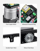 VEVOR Automātiskais bīdāmo vārtu atvērējs 280 W, elektrisks motors vārtiem līdz 25 m un 816 kg, neilona zobratu sliede, infrasarkanais sensors un 2 tālvadības pultis, piebraucamo vārtu atvēršanas sistēma