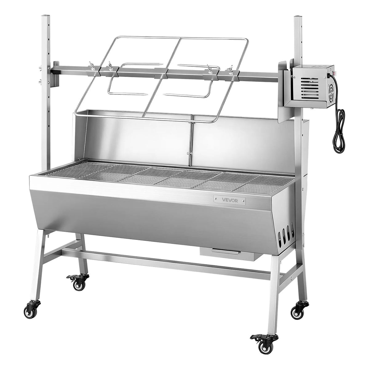 VEVOR elektriskais rotācijas grils, 38 W BBQ āra cūkas un jēra iesma grils, ogļu iesma grils ar 60 kg slodzes ietilpību un 7 līmeņu augstuma regulēšanu, nerūsējošā tērauda elektriskais rotācijas grila komplekts kempingam un lietošanai ārā