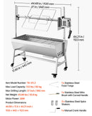 VEVOR rotējošais grils (spits), 38 W āra BBQ cūkas un jēra cepšanai, ogļu spits ar 60 kg kravnesību, ar riteņiem un 7 līmeņu augstuma regulēšanu, nerūsējošā tērauda elektriskais rotējošā grila komplekts kempingam un āra pasākumiem