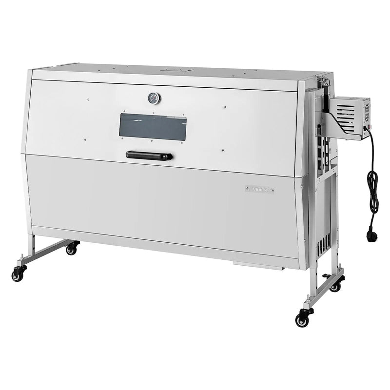 VEVOR rotējošais grils (spits), 38 W āra BBQ cūkas un jēra cepšanai, ogļu spits ar 60 kg kravnesību, ar riteņiem un 4 līmeņu augstuma regulēšanu, nerūsējošā tērauda elektriskais rotējošā grila komplekts kempingam un āra pasākumiem