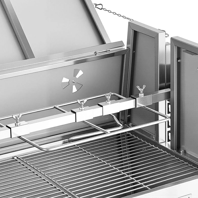 VEVOR rotējošais grils (spits), 38 W āra BBQ cūkas un jēra cepšanai, ogļu spits ar 60 kg kravnesību, ar riteņiem un 4 līmeņu augstuma regulēšanu, nerūsējošā tērauda elektriskais rotējošā grila komplekts kempingam un āra pasākumiem