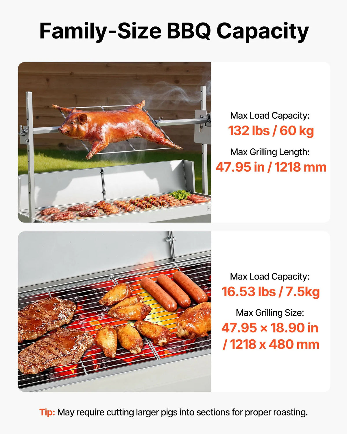 VEVOR rotējošais grils (spits), 38 W āra BBQ cūkas un jēra cepšanai, ogļu spits ar 60 kg kravnesību, ar riteņiem un 4 līmeņu augstuma regulēšanu, nerūsējošā tērauda elektriskais rotējošā grila komplekts kempingam un āra pasākumiem