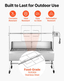 VEVOR rotējošais grils (spits), 38 W āra BBQ cūkas un jēra cepšanai, ogļu spits ar 60 kg kravnesību, ar riteņiem un 4 līmeņu augstuma regulēšanu, nerūsējošā tērauda elektriskais rotējošā grila komplekts kempingam un āra pasākumiem