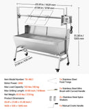 VEVOR rotējošais grils (spits), 38 W āra BBQ cūkas un jēra cepšanai, ogļu spits ar 60 kg kravnesību, ar riteņiem un 4 līmeņu augstuma regulēšanu, nerūsējošā tērauda elektriskais rotējošā grila komplekts kempingam un āra pasākumiem