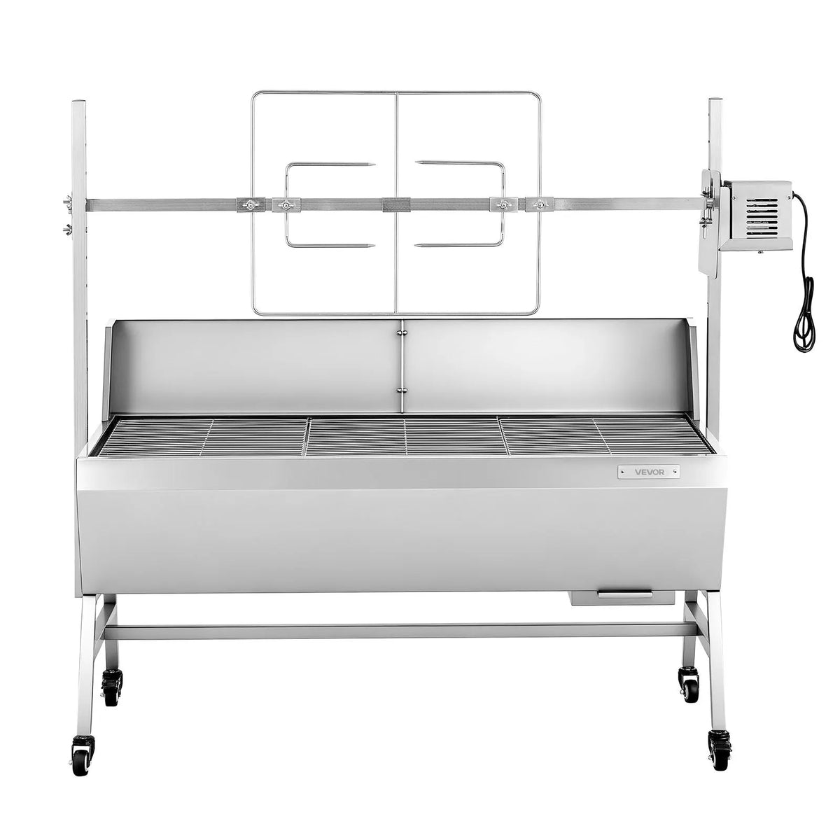 VEVOR rotējošais grils (spits), 38 W āra BBQ cūkas un jēra cepšanai, ogļu spits ar 60 kg kravnesību, ar riteņiem un 4 līmeņu augstuma regulēšanu, nerūsējošā tērauda elektriskais rotējošā grila komplekts kempingam un āra pasākumiem
