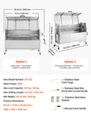 VEVOR rotējošais grils (spits), 38 W āra BBQ cūkas un jēra cepšanai, ogļu spits ar 60 kg celtspēju, ar riteņiem un 4 līmeņu augstuma regulēšanu, nerūsējošā tērauda rotējošā grila komplekts kempingam un āra ballītēm