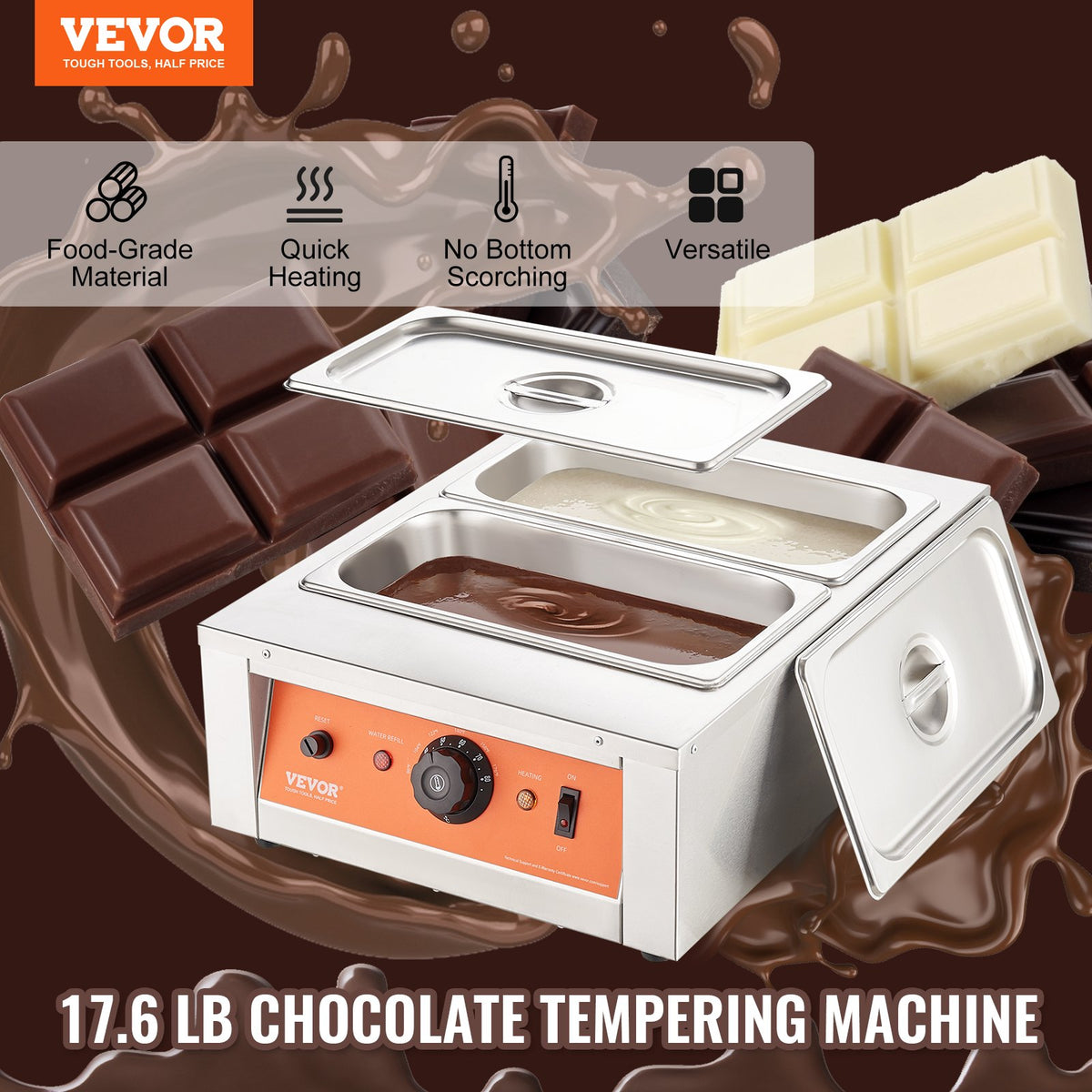 VEVOR šokolādes kausēšanas iekārta 8 kg ar 2 tvertnēm