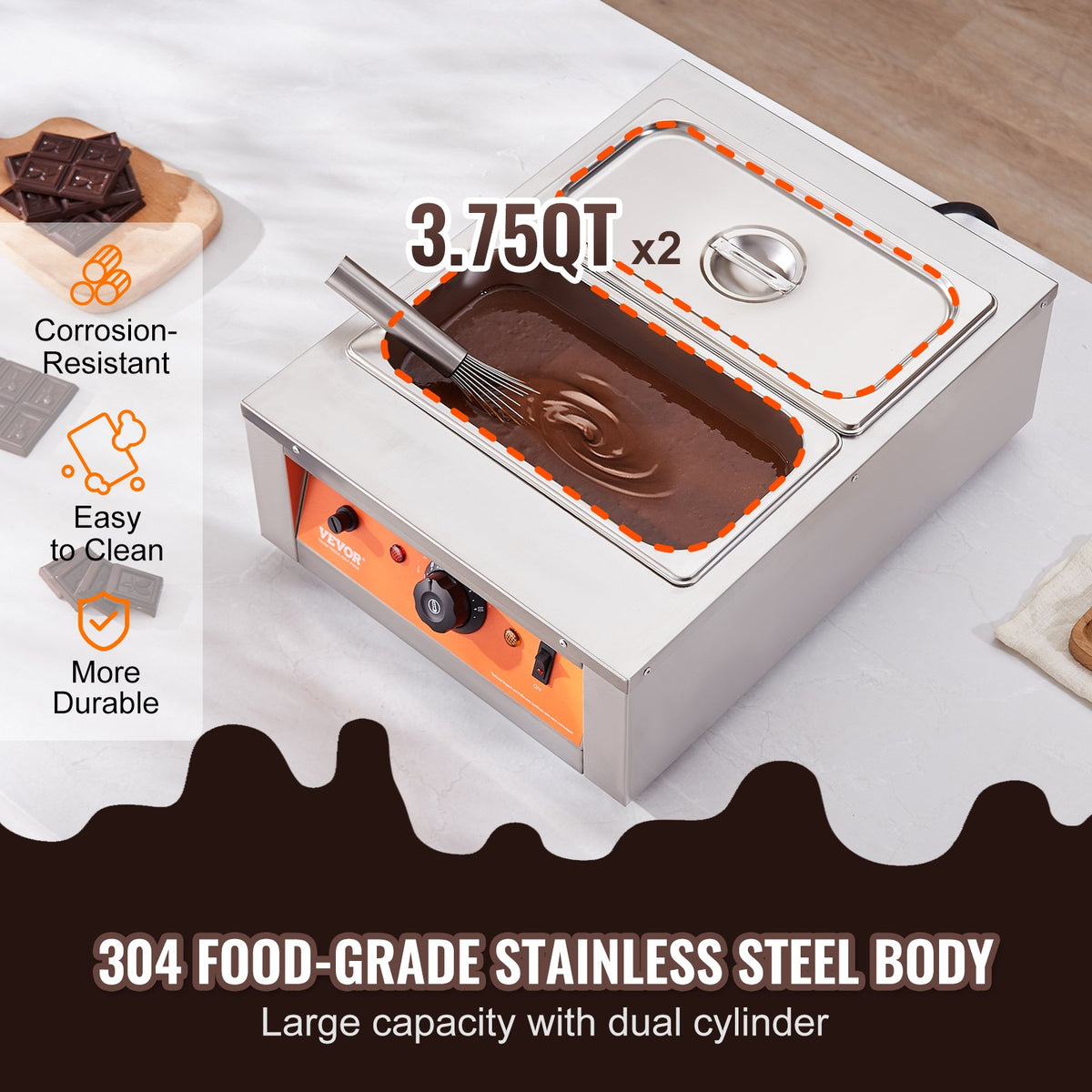 VEVOR šokolādes kausēšanas iekārta 8 kg ar 2 tvertnēm