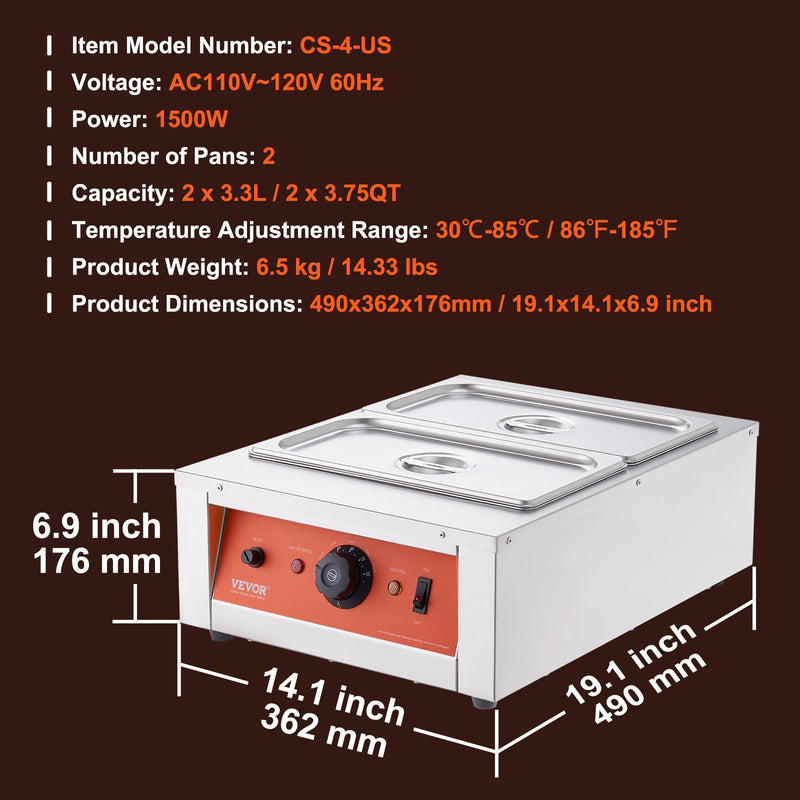 VEVOR Šokolādes izkausēšanas iekārta, 8 kg, 2 tvertnes