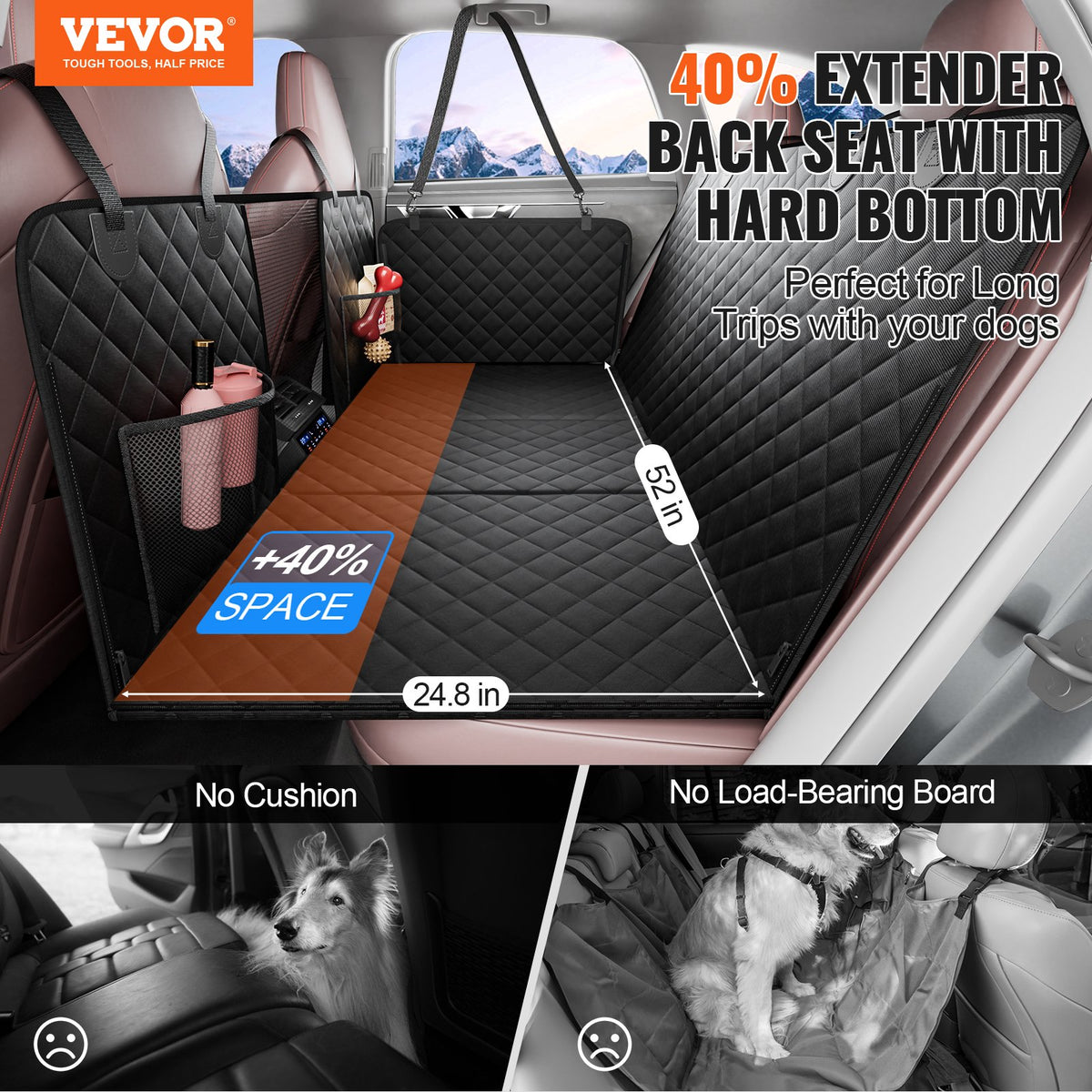 VEVOR Waterproof Dog Car Seat Cover, 600D, 132 × 63 cm