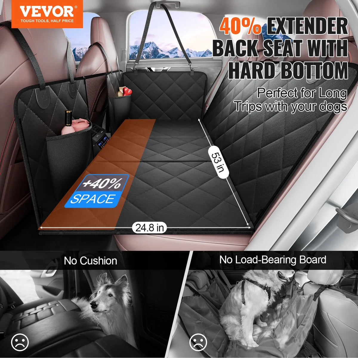 VEVOR Waterproof Dog Car Seat Cover, 600D, 134.5 × 63 cm