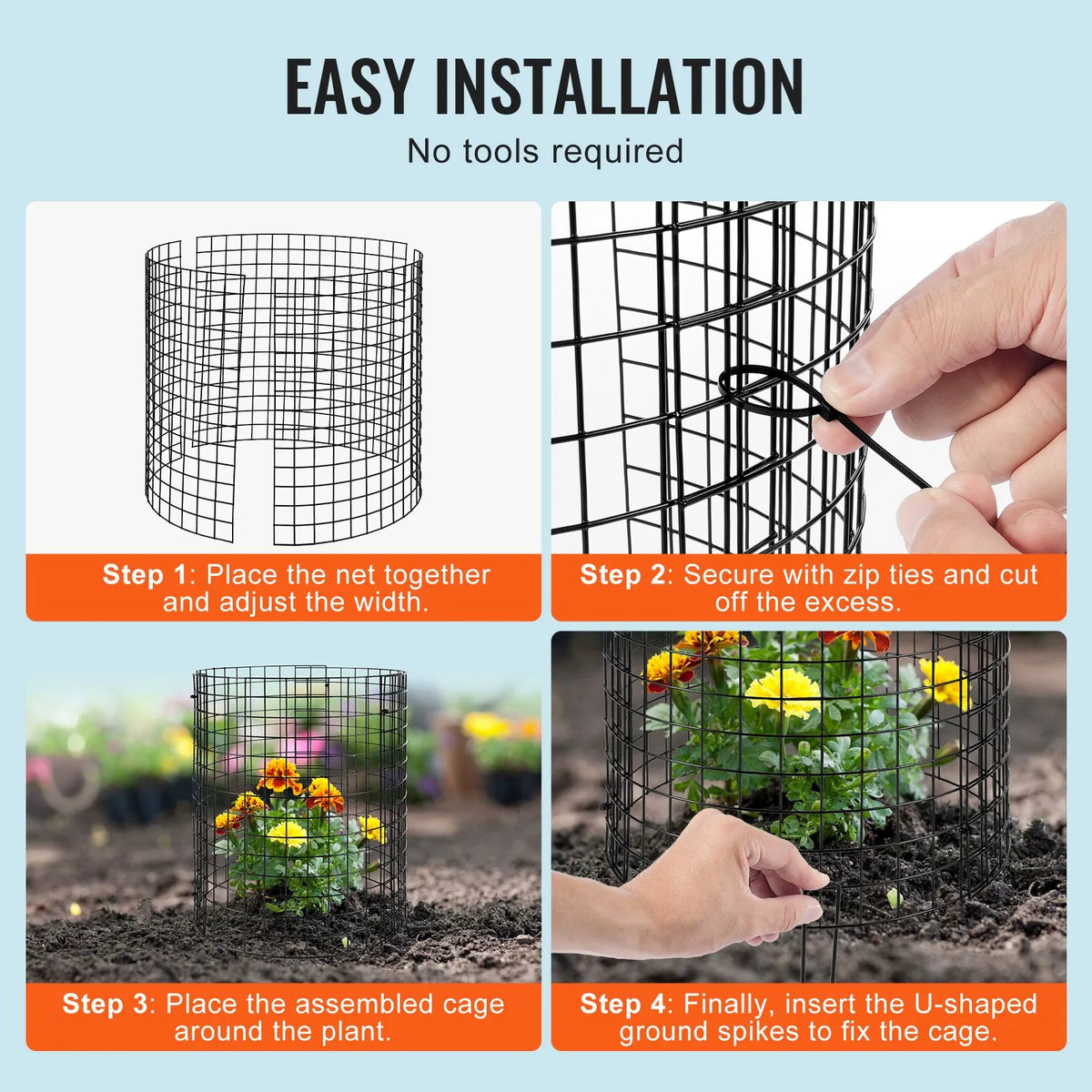6 pcs plant guards against animals, metal plant supports, Ø 32 cm x 36 cm high