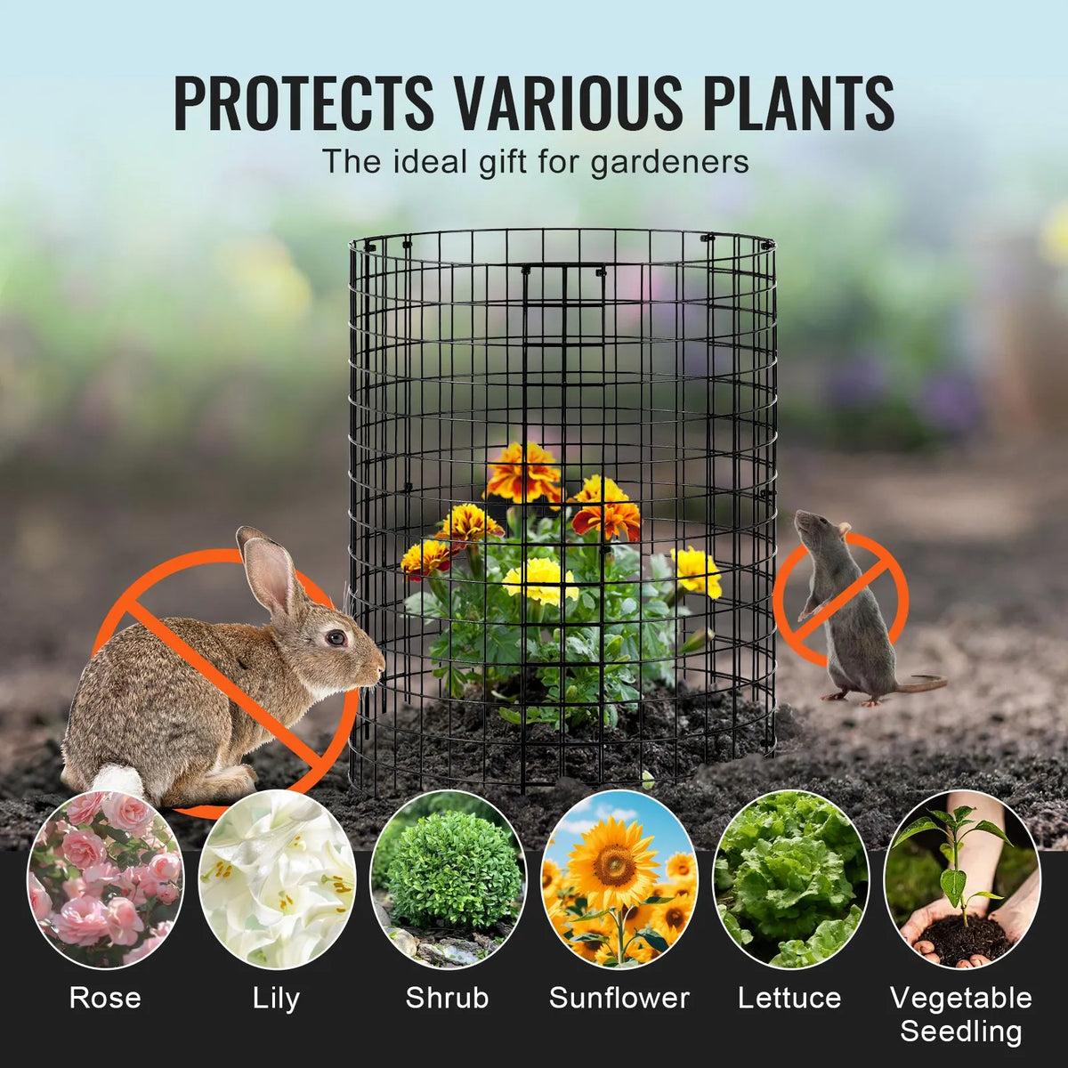 6 pcs plant guards against animals, metal plant supports, Ø 32 cm x 36 cm high