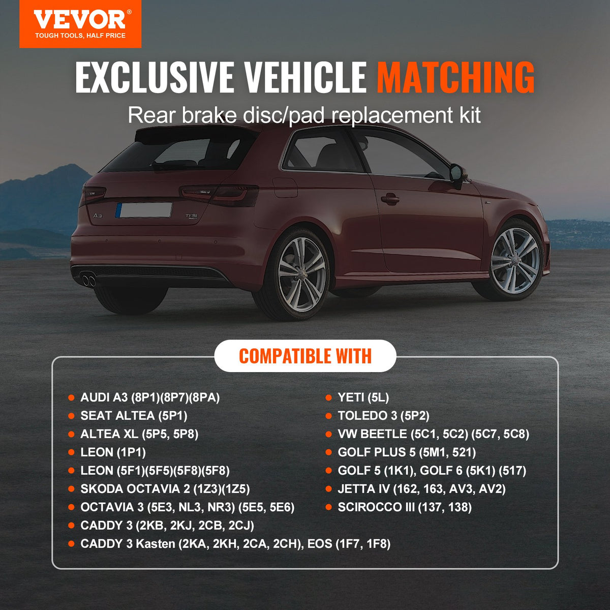 VEVOR Rear Brake Kit, Brake Discs and Brake Pads Audi A3 (8P) Replacement Set