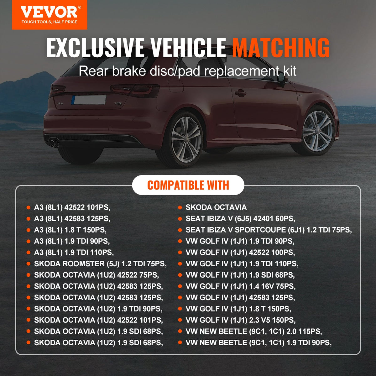 Rear Brake Kit Audi A3 (8L) – Discs and Pads | VEVOR