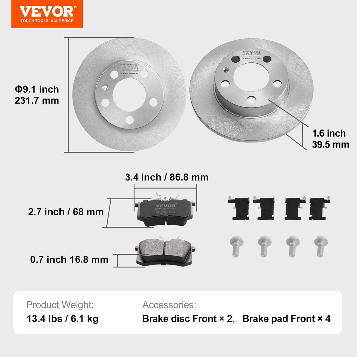 Rear Brake Kit Audi A3 (8L) – Discs and Pads | VEVOR