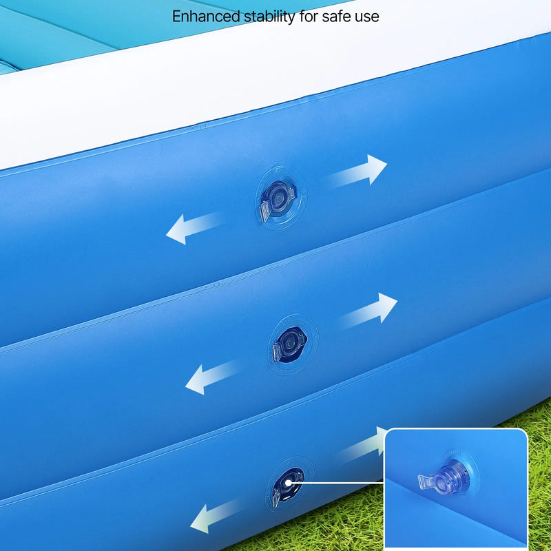 Uzpūšamais baseins 3000 × 1702 × 508 mm, liels ģimenes baseins ar remonta ielāpiem, piemērots bērniem un pieaugušajiem, lietošanai iekštelpās un ārā