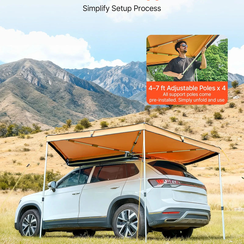 VEVOR 270° auto sānu nojume, 4,9 m², vadītāja puses nojume transportlīdzeklim, ūdensizturīga ar UV50+ aizsardzību, brīvi stāvoša visu laikapstākļu nojume SUV, furgoniem un pikapiem, kempingam, ar pārnēsāšanas somu